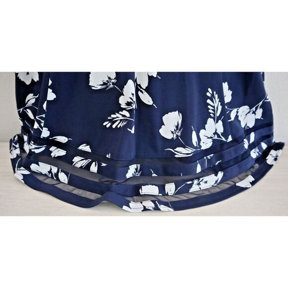 Jessica Howard Women's Petite Sz 4 Navy Floral Print Mesh Trimmed Dress $99 - Picture 5 of 16